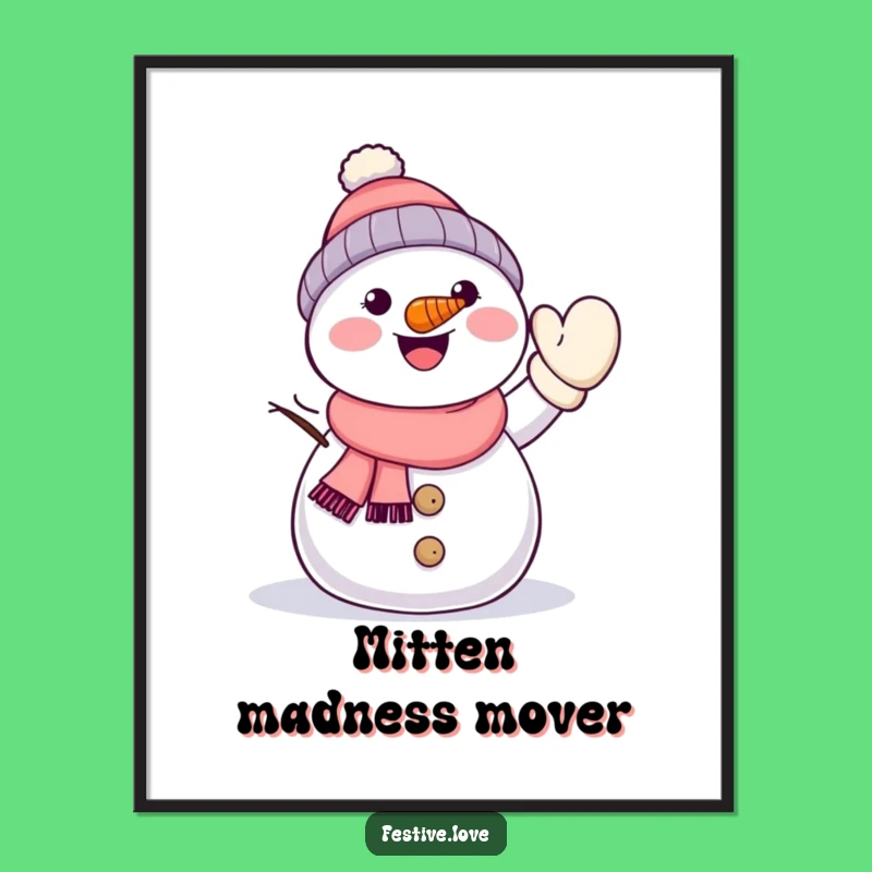 Funny Kawaii Snowman Waving Poster - Cheerful Winter Wall Art