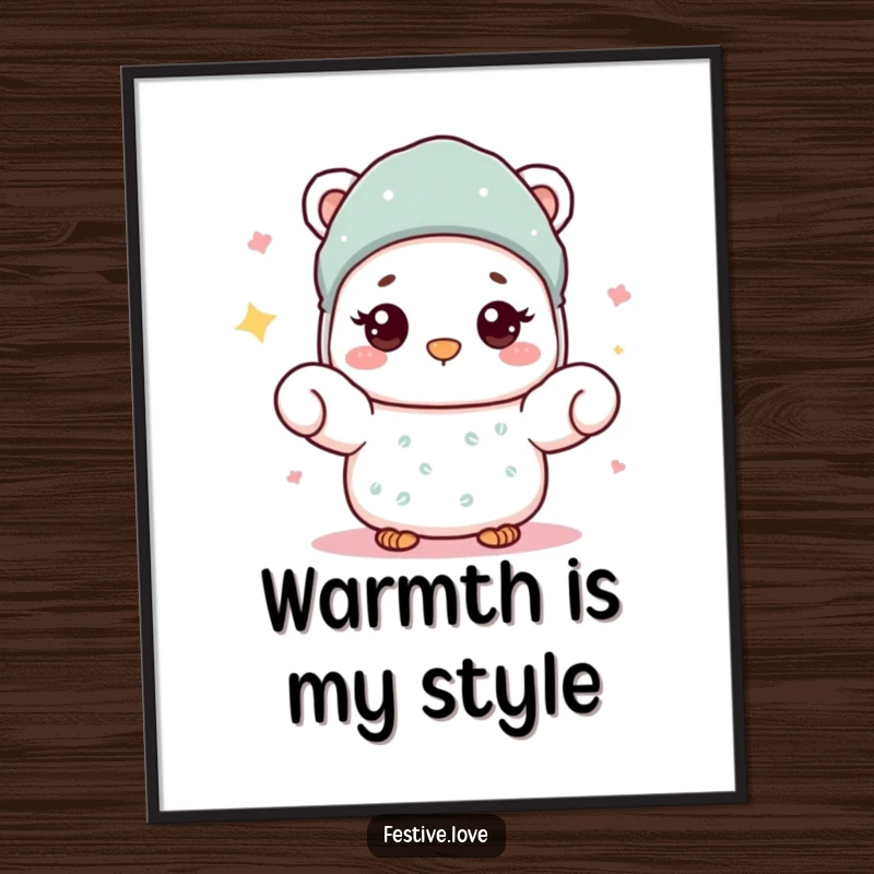 Funny Poster: A mitten character giving a warm, friendly wave, embodying cozy winter greetings.