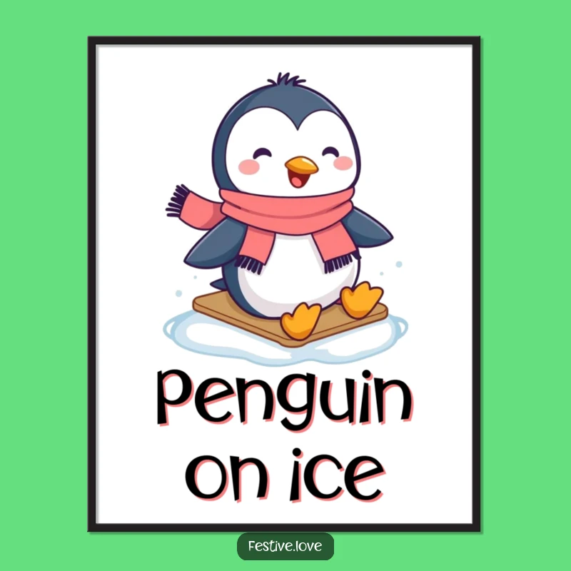 Funny Penguin Scarf Poster - Happy Winter Art Print Gift