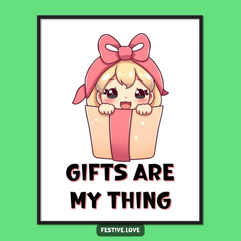 Funny Poster: Joyful Present Character Peeking, Artful Humor for Your Walls