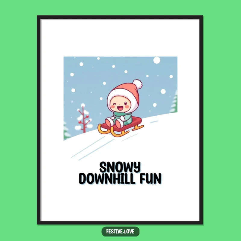 Funny Sledding Character Winter Poster - Joyful Wall Art Gift