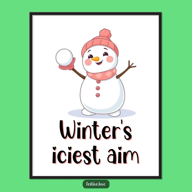 Funny Snowman Poster: Adorable Snowball Fight Art, Whimsical and Joyful Funny Gift Decor
