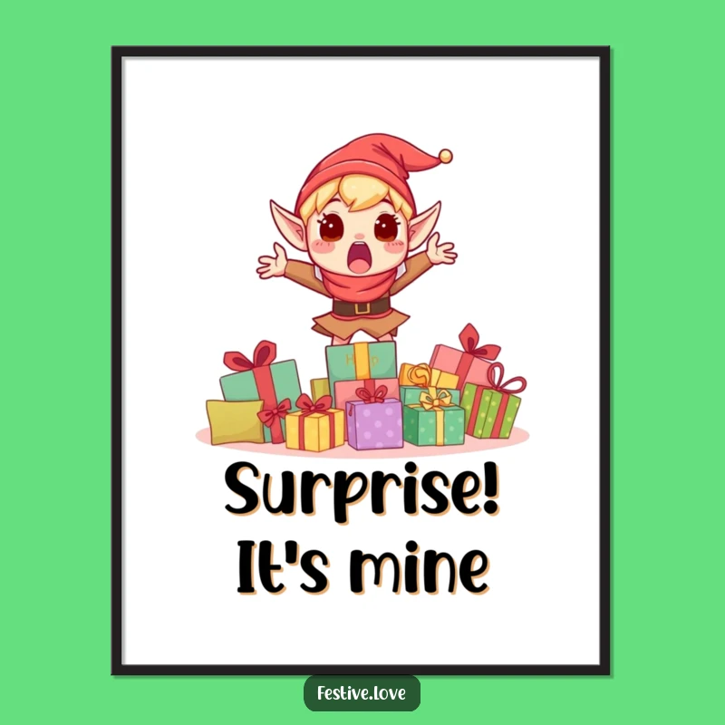 Funny Surprised Elf Jumping Poster - Hilarious Holiday Wall Art Gift