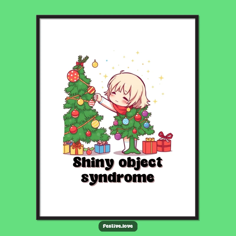 Funny Tree Decorator Poster: Festive Ornament Tossing Art for Holiday Wall Decor Gift!