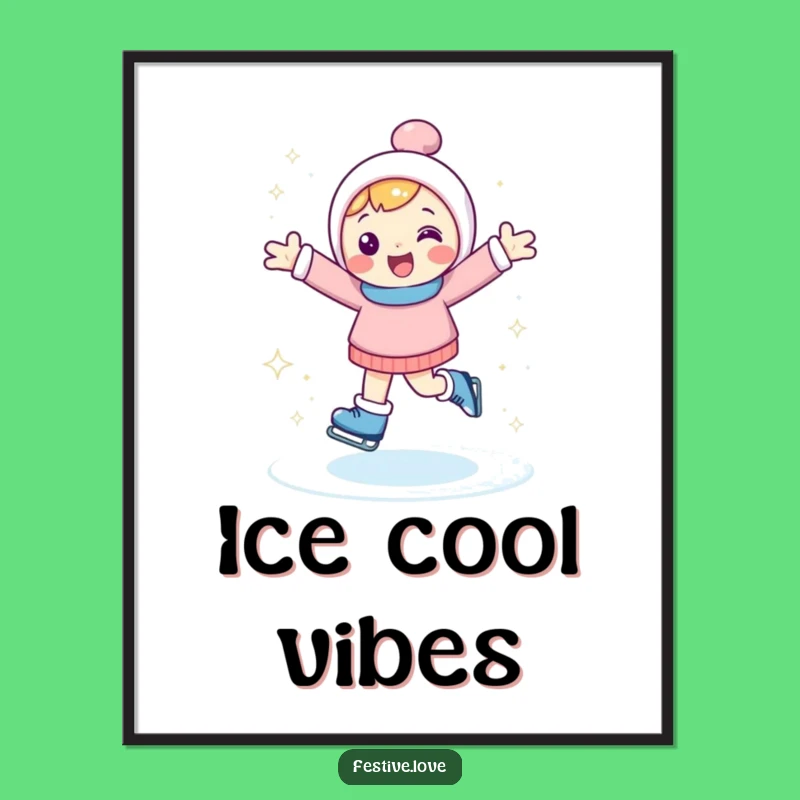 Funny Ice Skating Poster: Happy Character Winter Art