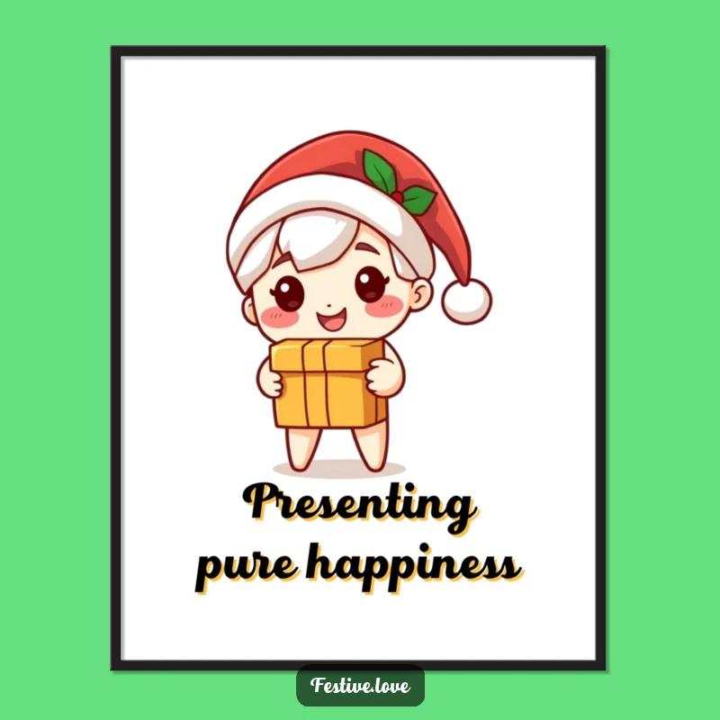 Funny Holiday Poster - Cute Santa Character Gift Delivery, Festive Decor