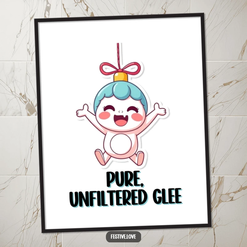 Funny Poster: A kawaii ornament character is depicted bouncing with extreme excitement, bringing a playful and humorous energy to wall decor.