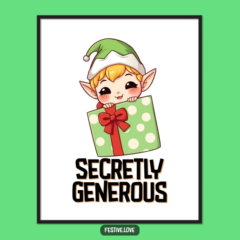 Funny Kawaii Elf Poster: Mischievous Grin Wall Art, Hilarious Gift