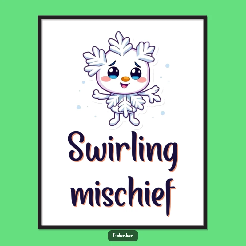 Funny Snowflake Swirl Poster: Whimsical Winter Art for a Playful Space