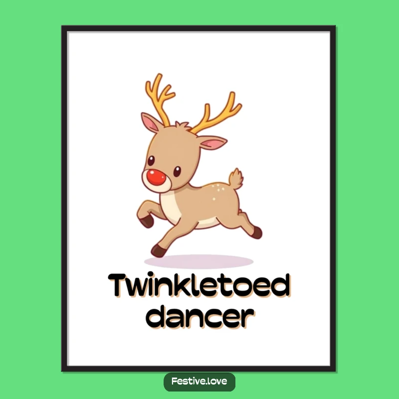 Funny Kawaii Reindeer Poster - Twinkling Holiday Wall Art
