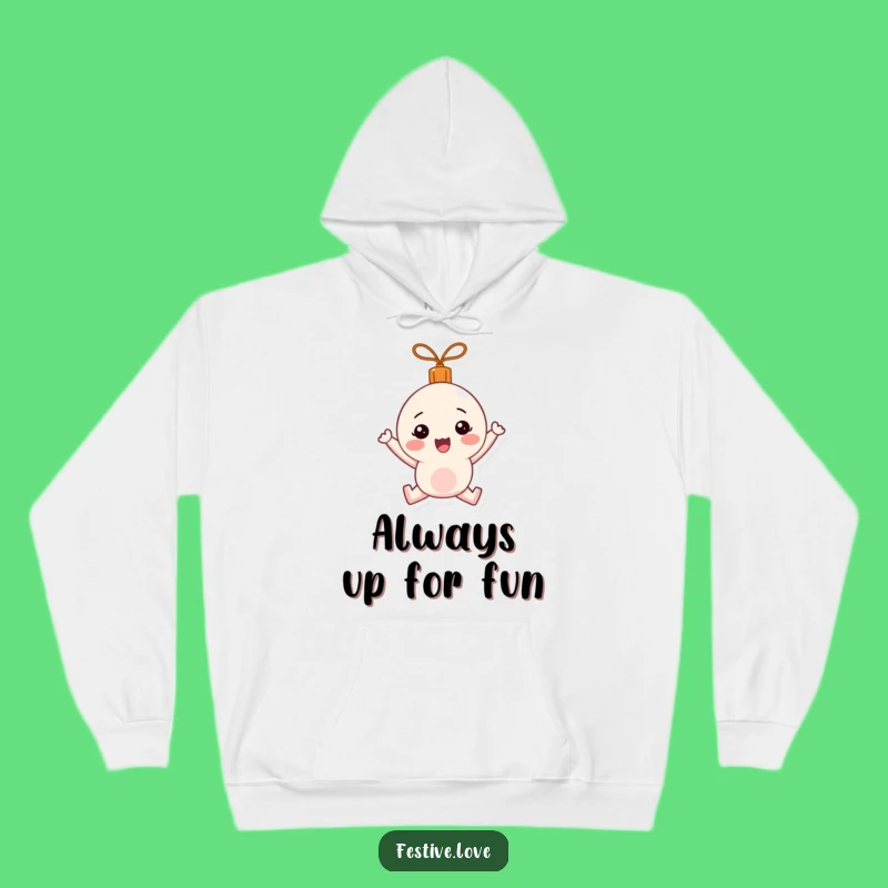 Cozy Funny Ornament Hoodie: Happily Bouncing Character for Warm Winter Gifts