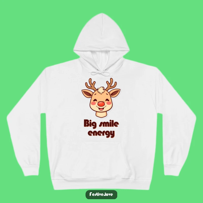 Cozy Funny Grinning Reindeer Hoodie - Warm Comfort with Festive Cheer