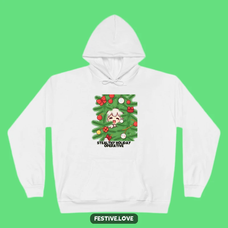 Cozy Funny Christmas Tree Peek Hoodie: Warm Holiday Mischief
