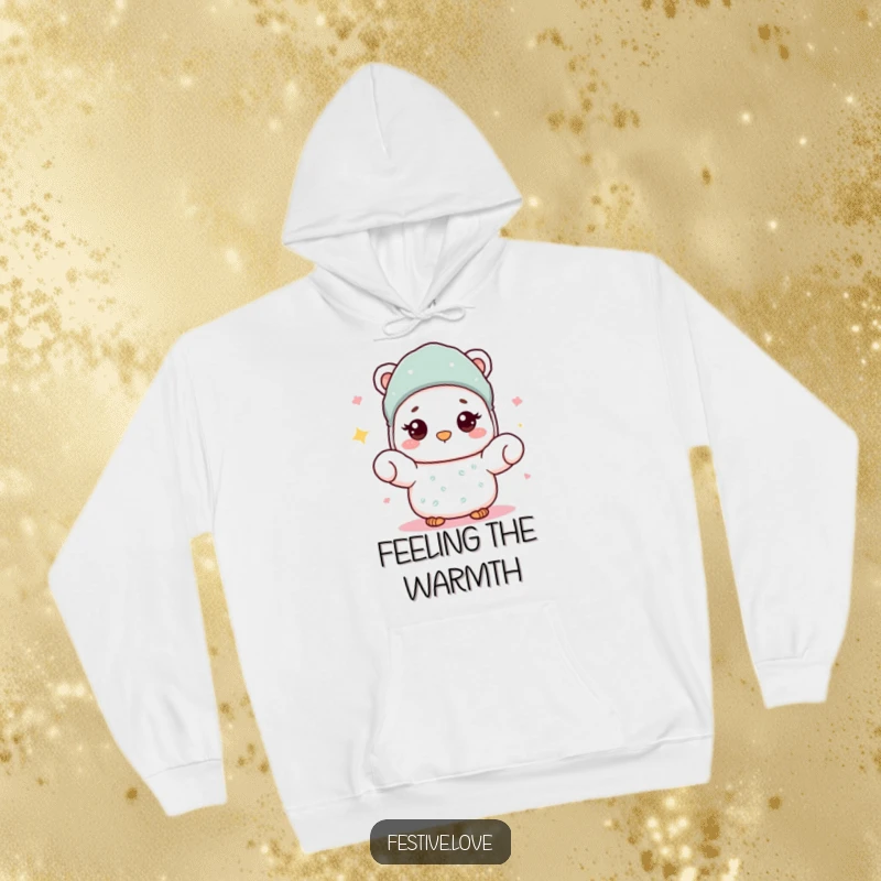 Funny Hoodie: A mitten character giving a warm wave, perfect for cozy winter days and comfort.