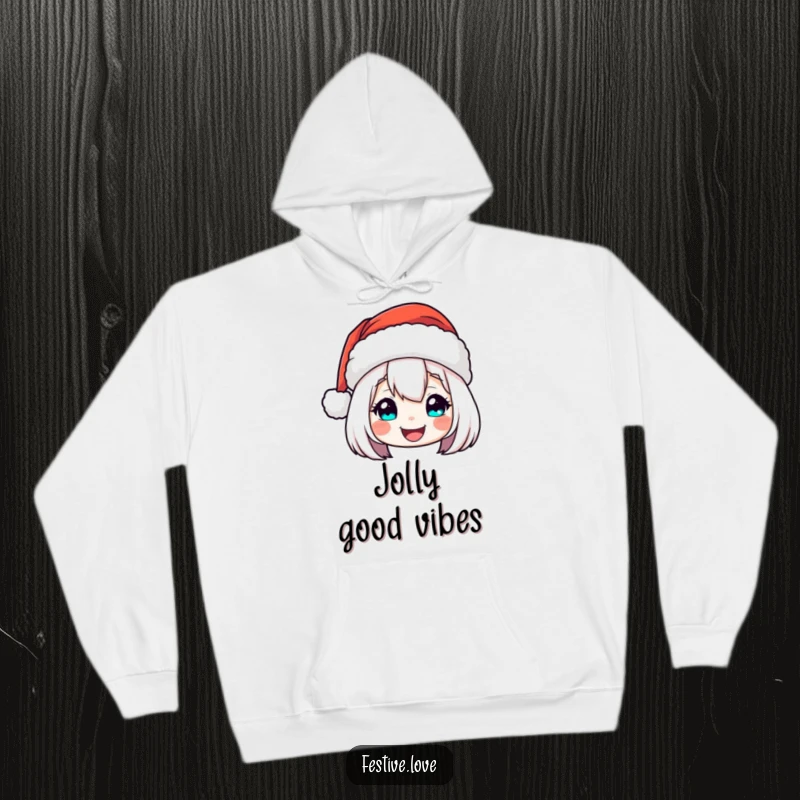 Funny Hoodie: A Santa hat character cheerfully bobbing with festive warmth and holiday spirit.
