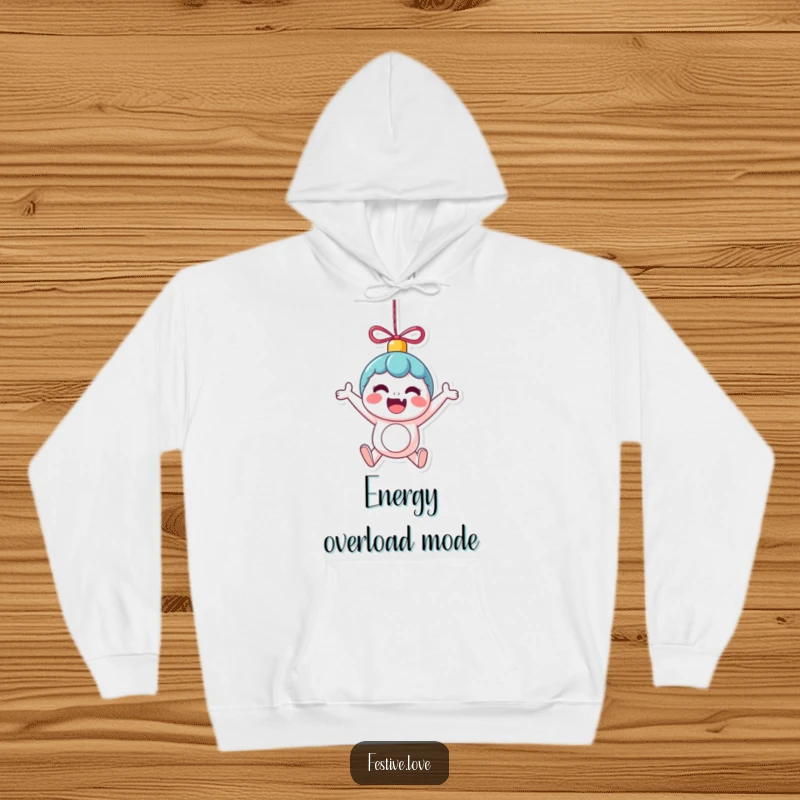 Funny Hoodie: A kawaii ornament character is captured mid-bounce with boundless excitement, a cozy and humorous addition to any wardrobe.