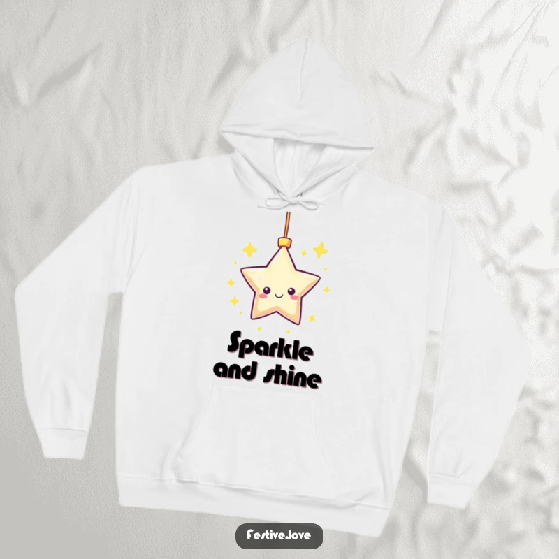 Funny Hoodie: A kawaii star ornament happily twinkles and spins, offering a warm and humorous addition to any wardrobe.