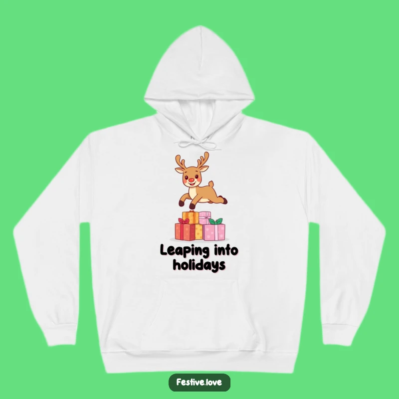 Funny Reindeer Leap Hoodie - Cozy Christmas Character Sweatshirt for Winter Laughs