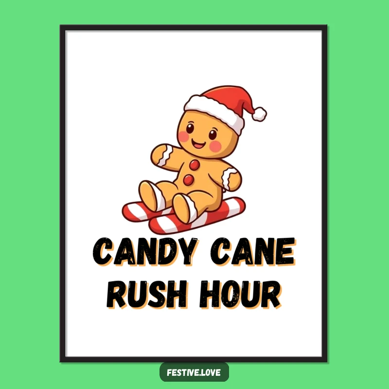Funny Free Printable Wall Art: Gingerbread Man Candy Cane Slide, Downloadable Decor