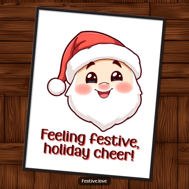 Free Printable Wall Art of a happy Santa hat character nodding cheerfully, creating a warm and festive holiday atmosphere.