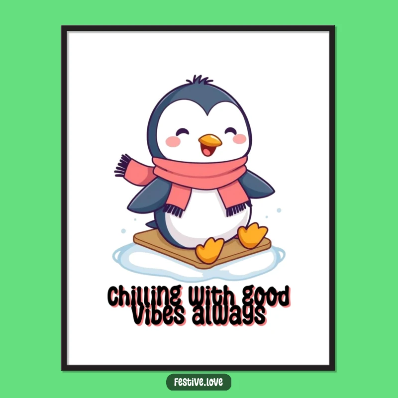 Free Printable Penguin Wall Art: Happy Sliding Penguin Decor for Winter Fun