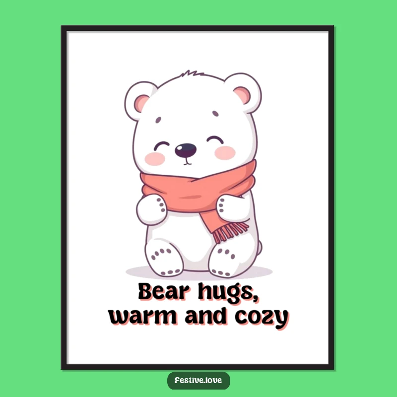 Free Printable Wall Art: Hugging Kawaii Bear, Funny Downloadable Decor for Cozy Spaces