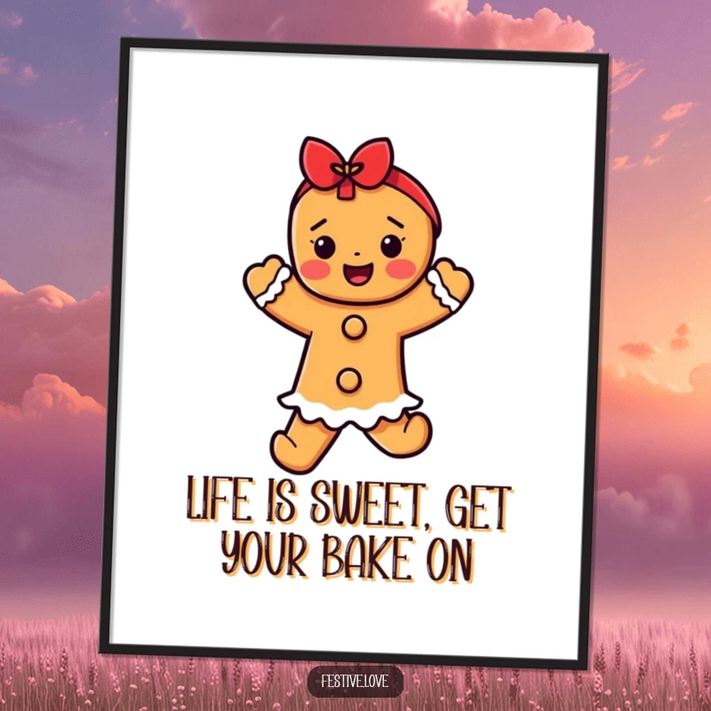 Funny Free Printable Wall Art: A dynamic gingerbread person character in a lively dance, bringing sweet and humorous vibes with this downloadable decor.