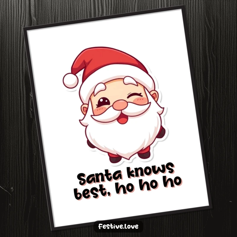 Funny Free Printable Wall Art: Santa Claus with a jolly, conspiratorial wink, adding festive fun to any room.