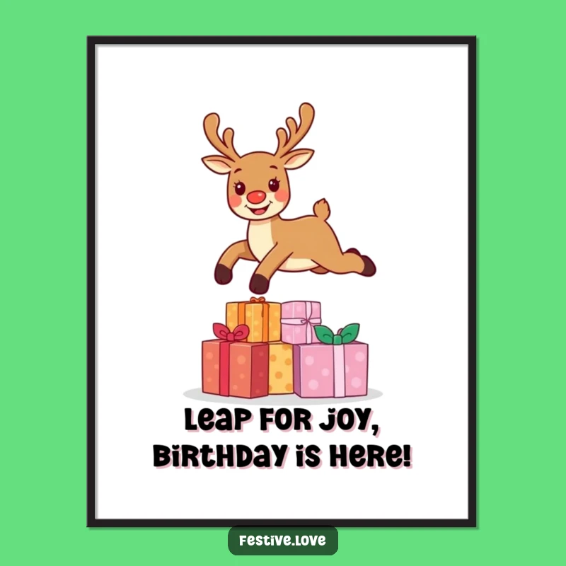 Funny Free Printable Reindeer Wall Art: Joyful Leap Over Presents - Downloadable Decor!