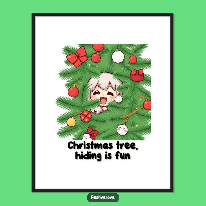 Funny Free Printable Wall Art: Christmas Tree Peek, Downloadable Decor for Festive Fun!