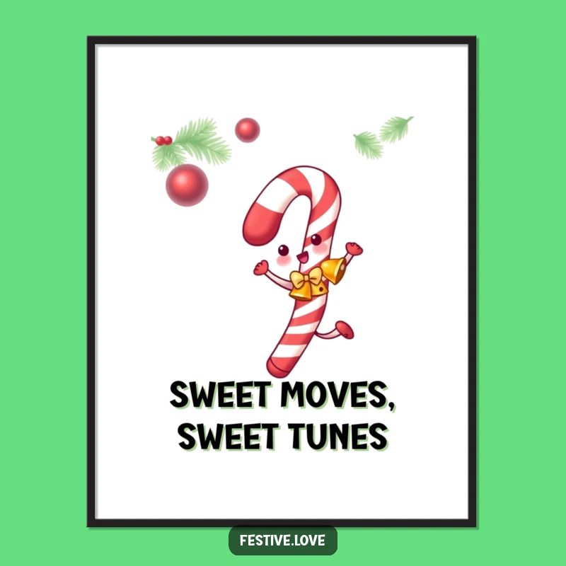 Funny Free Printable Wall Art: Dancing Candy Cane Jingle, Downloadable Decor