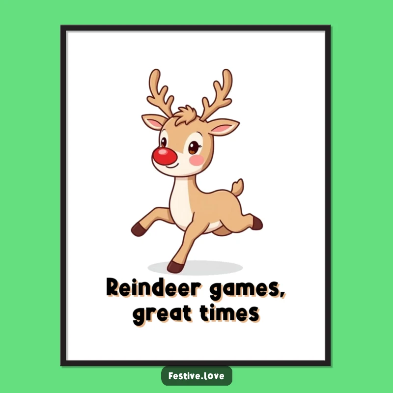 Funny Free Printable Wall Art: Playful Reindeer Prancing - Festive Holiday Decor