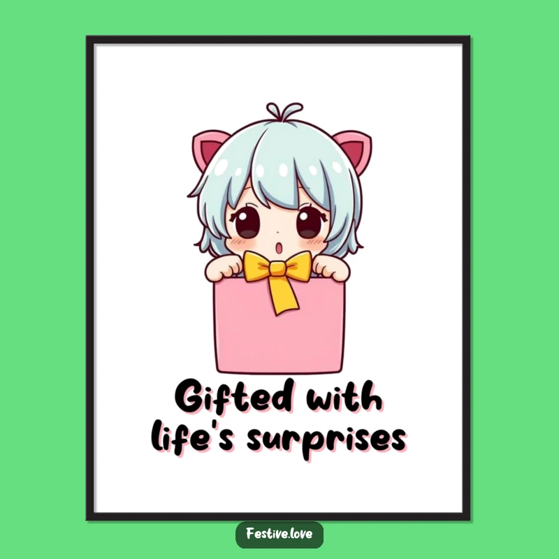 Free Printable Surprise Wall Art: Shocked Character Unwrapping Gift Downloadable Decor