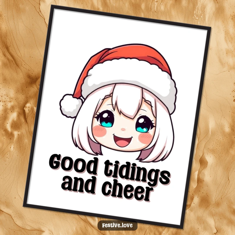 Funny Free Printable Wall Art of a Santa hat character doing a cheerful bob, adding festive humor.