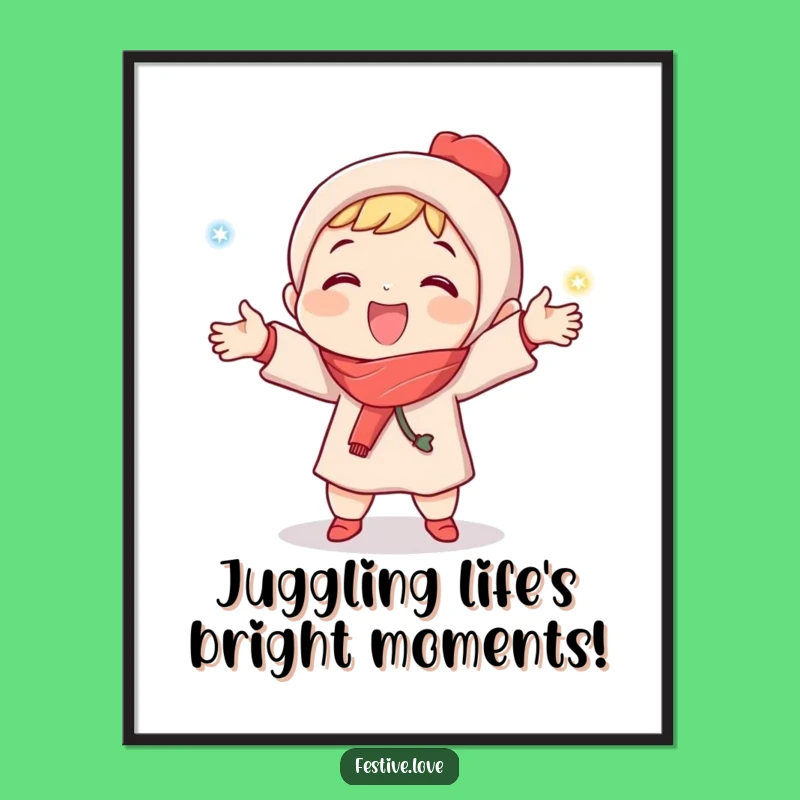 Funny Free Printable Wall Art - Juggling Glowing Lights Character