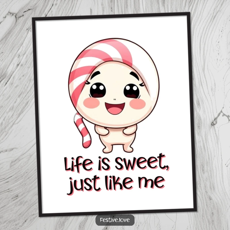 Free Printable Wall Art of a playful candy cane character bending into a big, happy smile, perfect for a fun room.