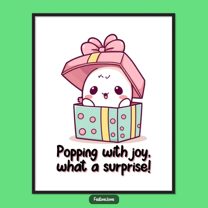 Free Printable Wall Art: Surprised Kawaii Present, Funny Downloadable Decor for Whimsical Spaces