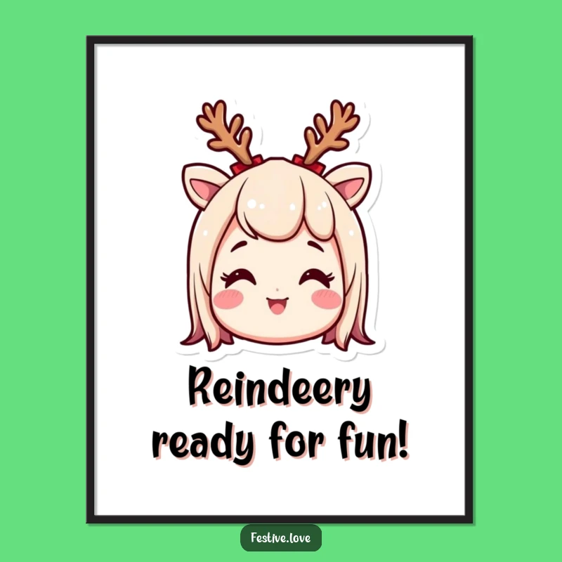 Funny Free Printable Wall Art - Excited Reindeer Antler Character