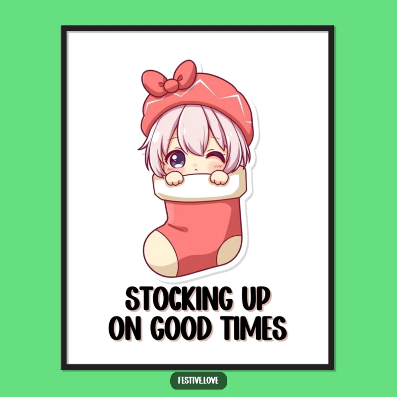 Funny Free Printable Wall Art Decor: Peeking Stocking Character Downloadable