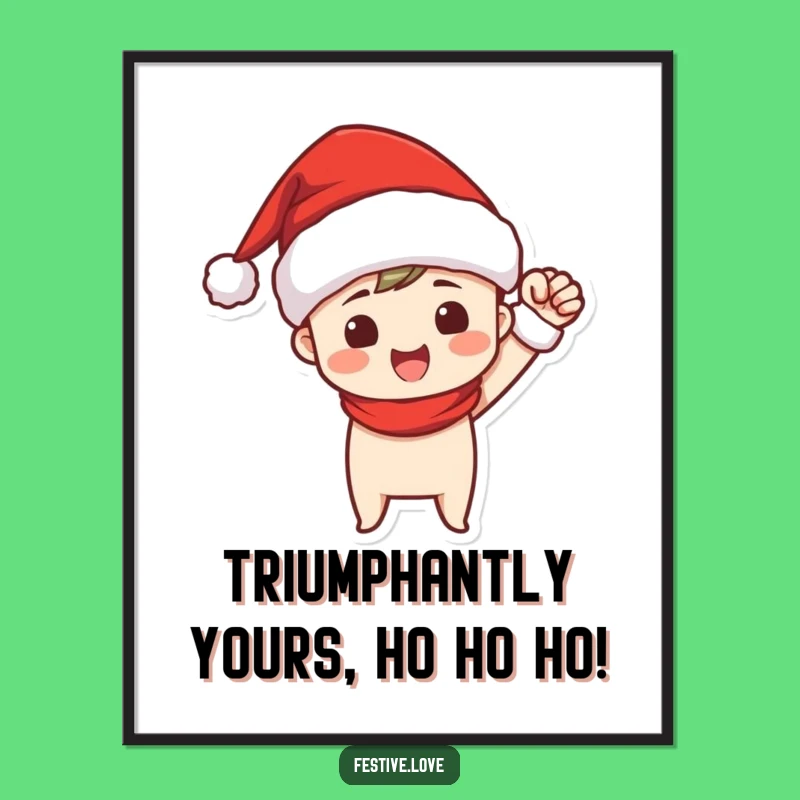 Funny Free Printable Wall Art: Triumphant Santa Hat Character - Downloadable Decor!