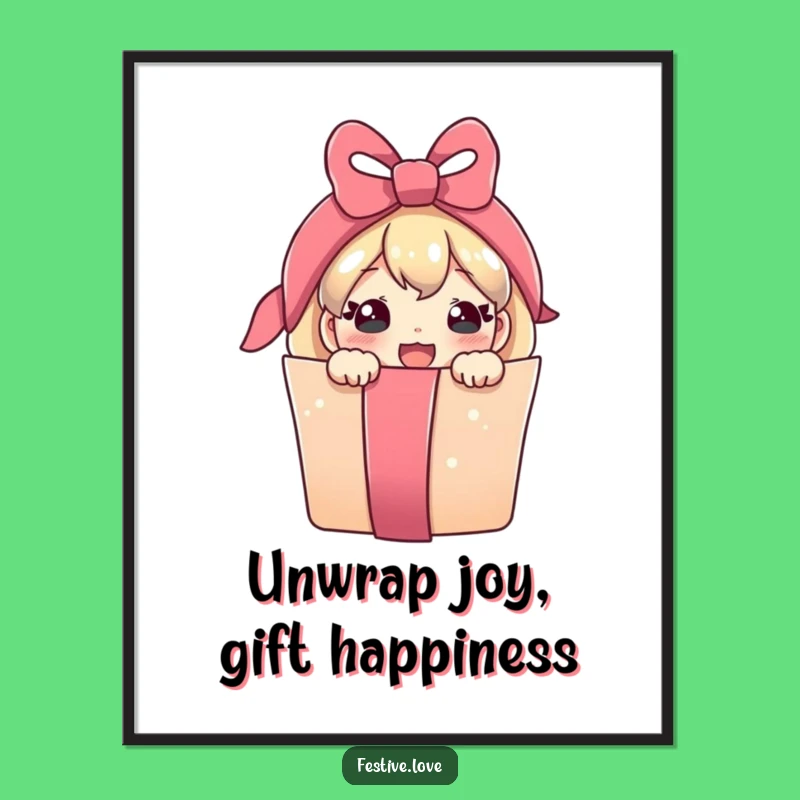 Free Printable Wall Art: Joyful Present Character, Funny Downloadable Decor for Instant Cheer