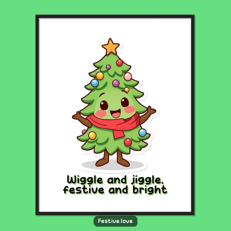 Free Printable Wall Art: Wiggling Kawaii Tree, Funny Downloadable Decor for Festive Cheer
