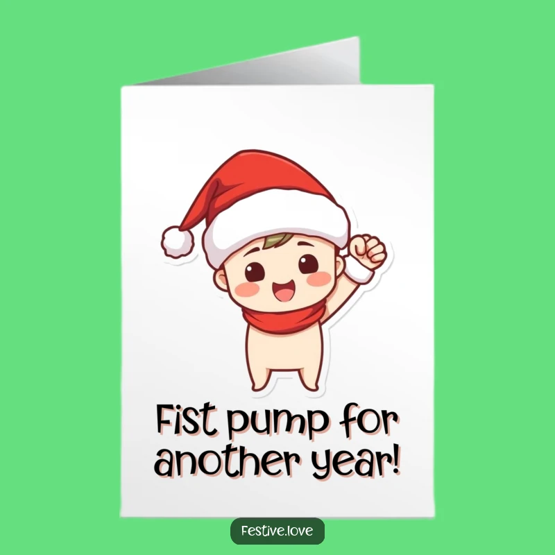 Free Printable Birthday Card: Triumphant Santa Hat Guy - Downloadable Fun!