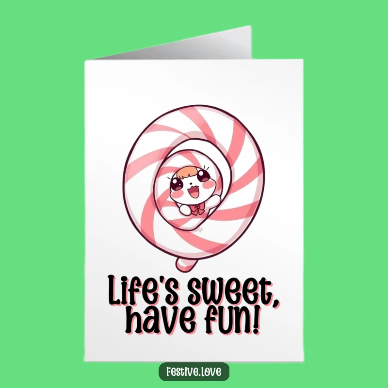 Free Printable Birthday Card: Candy Cane Spiraling Delight - Funny Downloadable Gift
