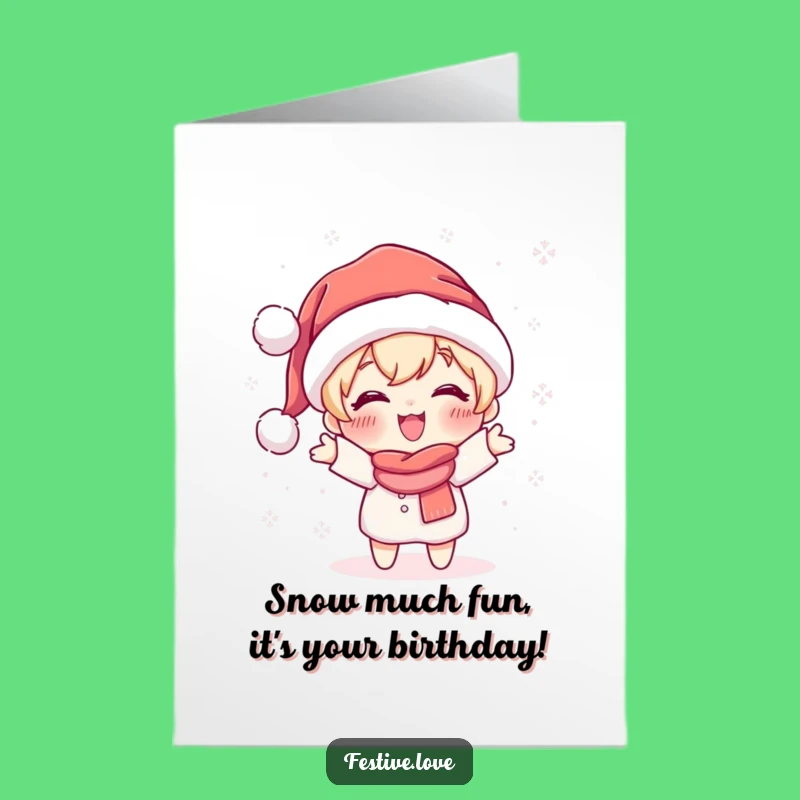 Free Printable Birthday Card: Funny Santa Character Snowflake Toss - Instant Download Gift