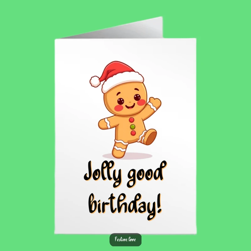 Free Printable Birthday Card: Kawaii Gingerbread Man, Funny Santa Dance, Downloadable