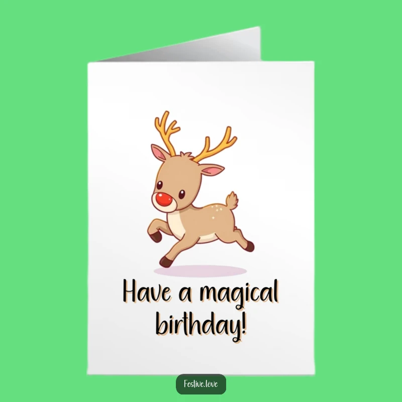 Free Printable Birthday Card: Kawaii Reindeer Prancing, Funny Holiday, Downloadable