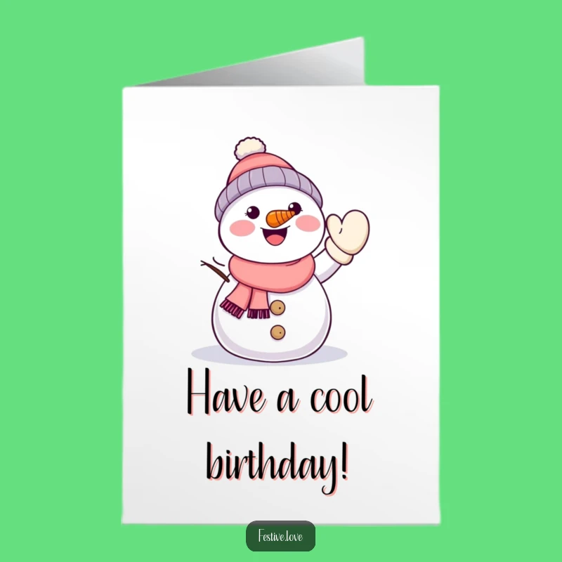 Free Printable Birthday Card: Kawaii Snowman Waving, Funny Winter, Downloadable