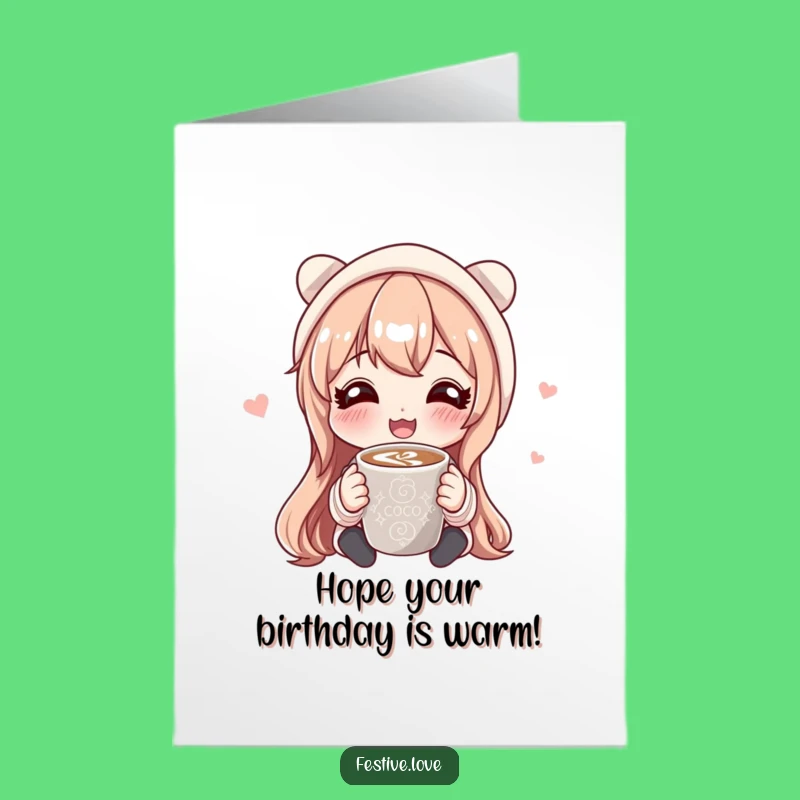 Free Printable Warm Birthday Card: Happy Cocoa Character Cozy Gift