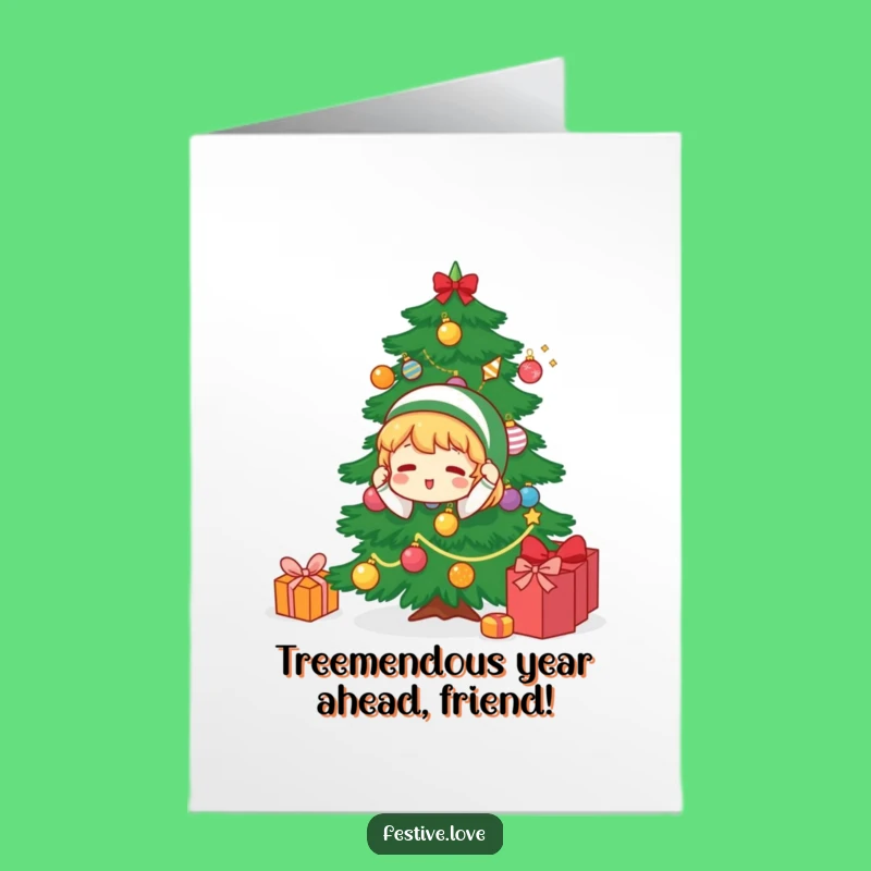 Funny Free Printable Birthday Card: Hilarious Character Decorating Tree Surprise Gift